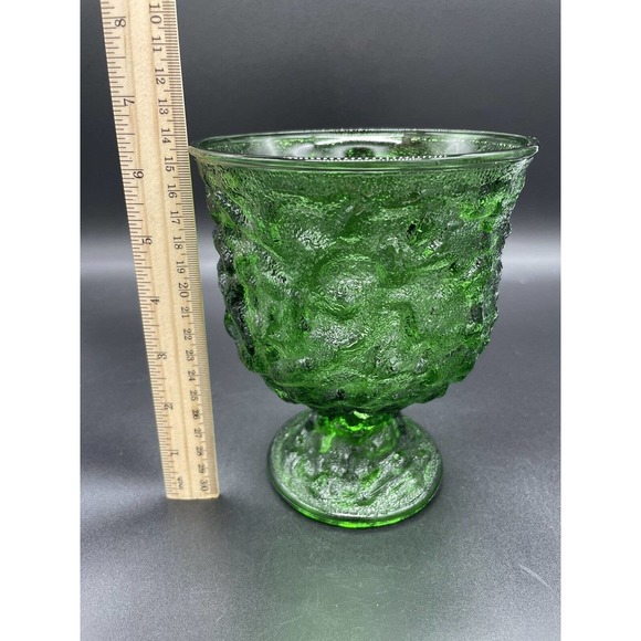 Vintage E. O. Brody Emerald Green Vase Urn Goblet Crinkle Glass Wavy Textured - Picture 3 of 7